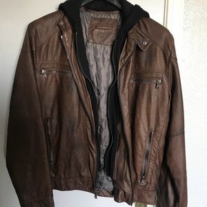 Calvin Klein Leather Jacket (Size M) w/ hood.